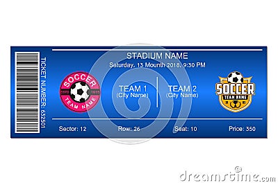 Soccer ticket. Template design for football stadium ticket. Vector. Vector Illustration