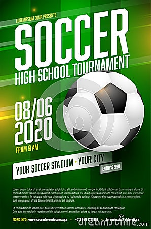 Soccer tournament poster template with ball and grass Cartoon Illustration