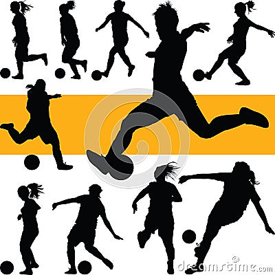 Soccer women silhouette. girl play soccer Vector Illustration