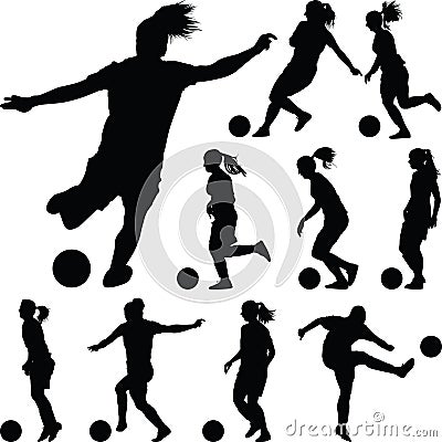 Soccer women silhouette. girl player Vector Illustration