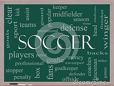 Soccer Word Cloud Concept on a Blackboard Stock Photo