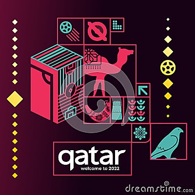 World of Qatar pattern with modern and traditional elements Vector Illustration