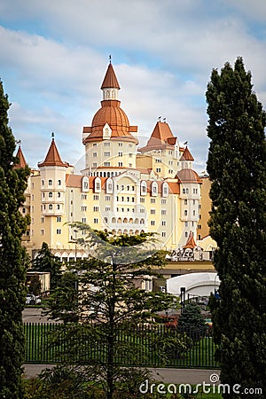 SOCHI, RUSSIA - April 13, 2023: Bogatyr Hotel near the Sochi Olympic park Editorial Stock Photo