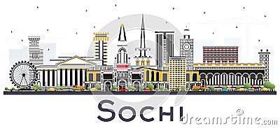 Sochi Russia City Skyline with Color Buildings Isolated on White Stock Photo
