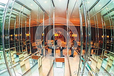 Sochi, Russia - February 26, 2014: Rixos Hotel lounge abstract mirror interior with modern furniture and comfortable setting turns Editorial Stock Photo