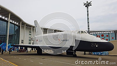 SOCHI, RUSSIA - FEBRUARY 14, 2019: Spacecraft Shuttle BURAN in the park of science and arts `Sirius`. FEBRUARY 14 Editorial Stock Photo