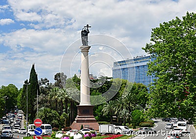 Sochi, Russia - June 2 2018. Monument to Archangel Michael on Kurortny Prospect Square Editorial Stock Photo