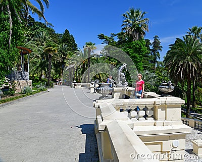 Sochi, Russia - June 5. 2018. Open terrace in House Museum S.N. Khudekov, Villa Hope in arboretum Editorial Stock Photo