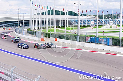 Sochi, Russia - September 07, 2019: View of the pit lane teams of Formula 1of Sochi Autodrom Editorial Stock Photo