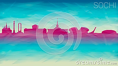 Sochi Russia Skyline City Silhouette. Broken Glass Abstract Geometric Dynamic Textured. Banner Background. Colorful Shape Composit Vector Illustration