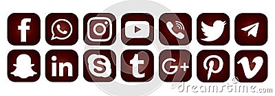 Social media flat icons round corner square on white background. editable vector illustration Cartoon Illustration