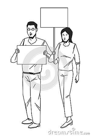 Social activity and public protest in black and white Vector Illustration