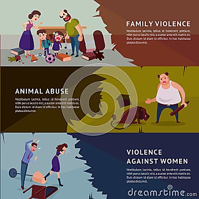 Social Aggression Horizontal Banners Vector Illustration