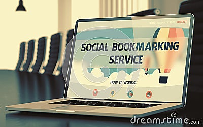 Social Bookmarking Service on Laptop in Conference Room. 3D Illustration. Stock Photo