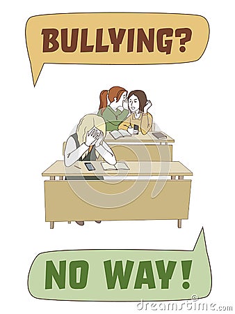 Social bullying poster. Violence policy. Girls rumoring in school. Vector Illustration