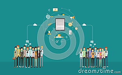 Social business connection on mobile .business on-line marketing .business network .cloud network .group people. Vector Illustration