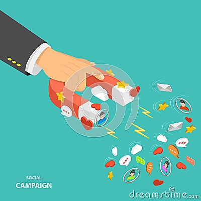 Social campaign flat isometric low poly vector concept Vector Illustration