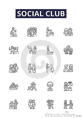 Social club line vector icons and signs. society, fellowship, organization, collective, gathering, assembly, clique Vector Illustration