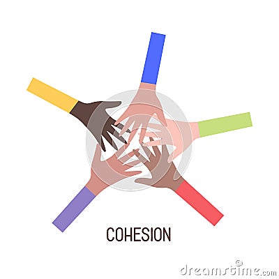 Social cohesion. Hands of people of different nationalities. Flat vector Cartoon Illustration