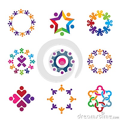 Social colorful world community people circle logo icons set Stock Photo