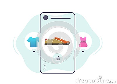 Social Commerce and Online Shopping concept. Digital marketing through mobile social network apps and websites. Shopping Vector Illustration