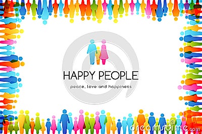 Social conceptual illustration. Background with frame from colorful people icons Vector Illustration