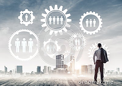 Social connection concept drawn on screen as symbol for teamwork Stock Photo