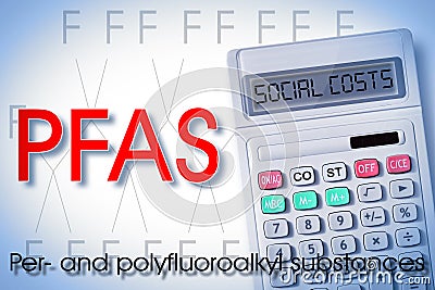 Social costs about PFAS, PFOS and PFOA dangerous synthetic substances used in products and materials Stock Photo
