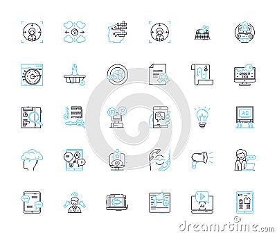 Social creation linear icons set. Collaboration, Engagement, Connectivity, Sharing, Community, Crowdfunding, Innovation Vector Illustration
