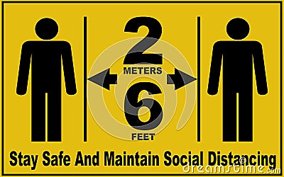 Social distance board, 6 feet and 2 meters Stock Photo