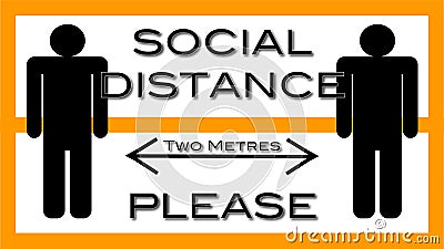 Social Distance Caution and alert orange rectangle isolated on transparent background. Two Metre minimum in metric measurement Vector Illustration