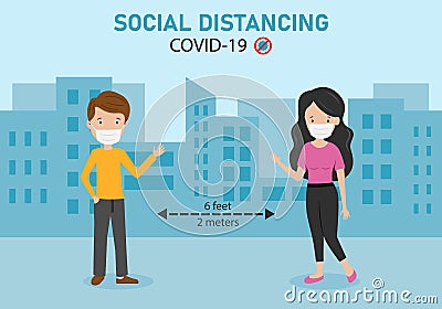 Social distance prevent covid-19 Vector Illustration