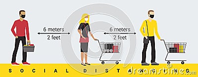 Social distancing and coronavirus covid-19 prevention. Keep at least two metres away from other people to protect yourself from ca Vector Illustration