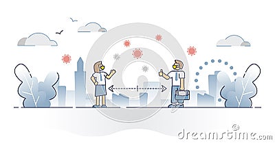 Social distancing for covid pandemic prevention and control outline concept Cartoon Illustration