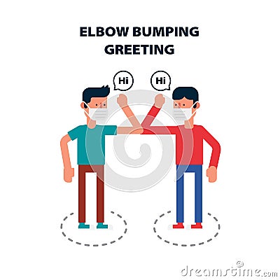 Social distancing, Elbow bumping protect from COVID-19 avoid the spread of coronavirus Instead of greeting with hug or handshake Vector Illustration