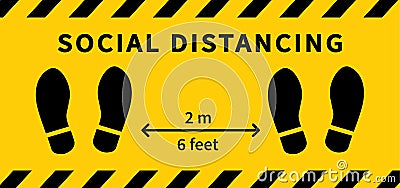 Social distancing. Footprint sign. Keep the 2 meter distance. Coronovirus epidemic protective. Vector Vector Illustration