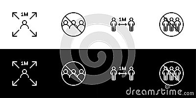Social distancing icon set. Virus prevention. Avoid close contact and crowd Vector Illustration