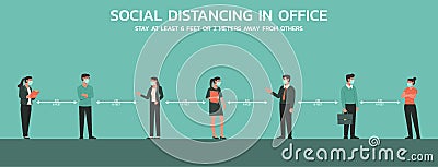 Business people meeting together in the office and maintain social distancing Vector Illustration