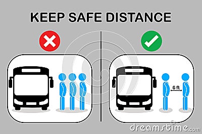 Social distancing with many people on queue line in bus station. Passenger waiting bus stop. City community transport vector Vector Illustration