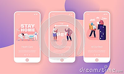 Social Distancing Mobile App Page Onboard Screen Template. Tiny People Characters Keep Distance in Public Society Vector Illustration