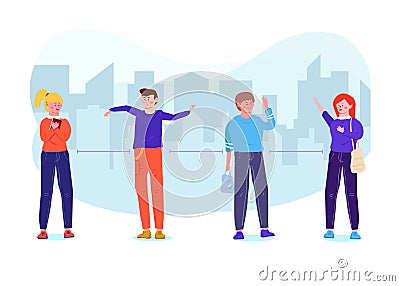 Social distancing, people teenager character Vector Illustration