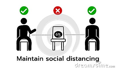 Social distancing,Please do not sit here to prevent from Coronavirus or Covid-19 pandemic,6 Feet social distancing for chair seat Vector Illustration