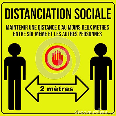 Social distancing poster keeping a distance of 2 metre in french Stock Photo