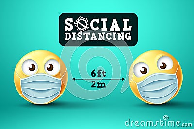Social Distancing smiley emoji vector sign. Emoji or emoticon Vector Illustration
