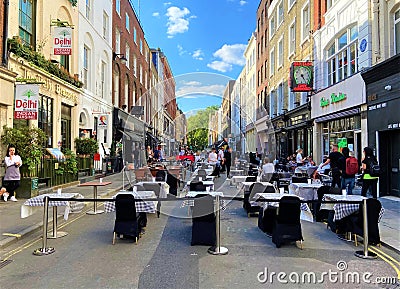 Street seating in Soho, London July 2020 Editorial Stock Photo