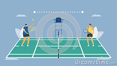 Social distancing in tennis sport. Play away from freind. Save life from coronavirus outbreak. Vector illustration designs in flat Vector Illustration