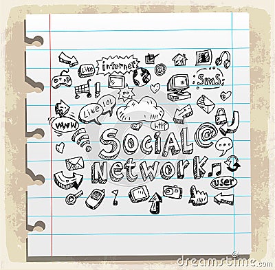 Social doodles set paper note, vector illustration Vector Illustration