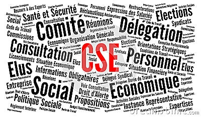 Social and Economic Committee called CSE in France word cloud in french language Cartoon Illustration