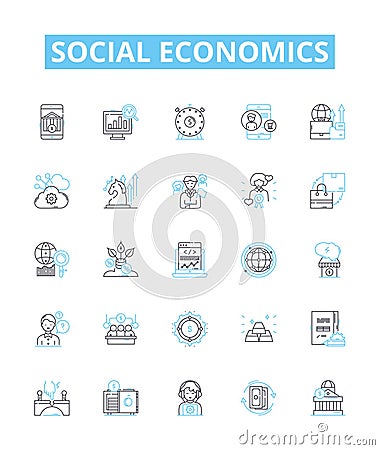 Social Economics vector line icons set. Socioeconomics, inequality, welfare, poverty, labor, markets, redistribution Vector Illustration
