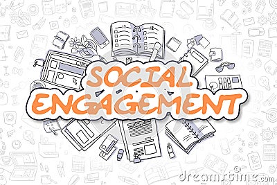 Social Engagement - Doodle Orange Text. Business Concept. Stock Photo